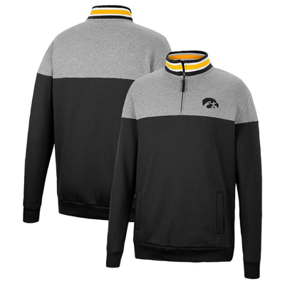 Colosseum Men's  Black, Heather Gray Iowa Hawkeyes Be The Ball Quarter-zip Top In Black,heather Gray