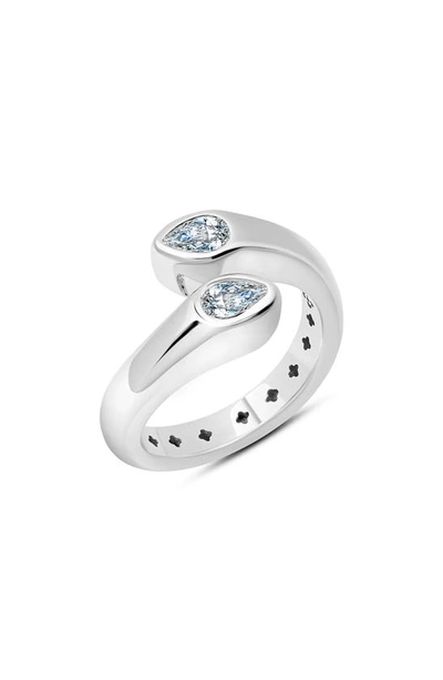 Crislu Pear Cut Cubic Zirconia Bypass Ring In Platinum