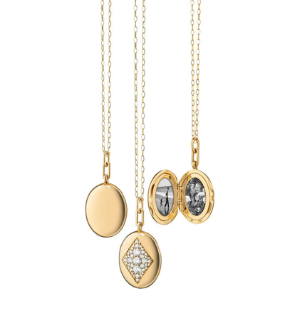 Monica Rich Kosann Yellow Gold Art Deco Diamond Locket Necklace