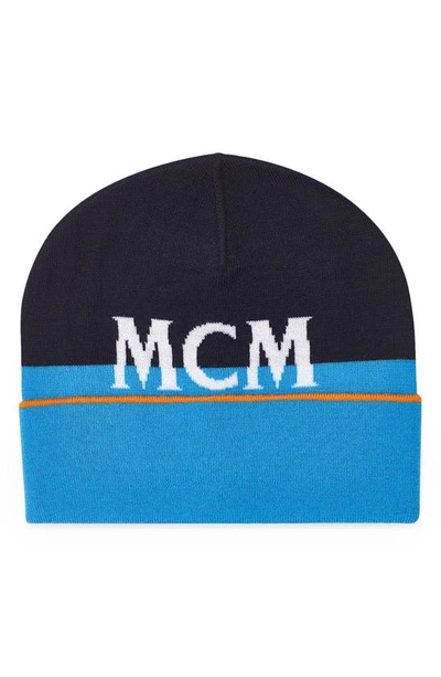Mcm Formative Jacquard Logo Wool Beanie In Blue