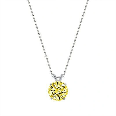 Pre-owned Shine Brite With A Diamond 3 Ct Round Cut Canary Solid Real 14k White Gold Solitaire Pendant 18" Necklace