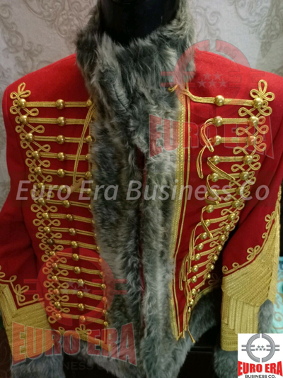 Pre-owned Euro Colonel Major Of Horse Hunters Of Guard Hussars Military Pelisse Jacket & Cord In Red