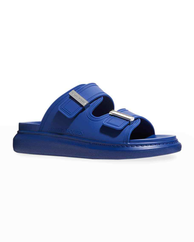 Pre-owned Alexander Mcqueen Hybrid Slide Sandals Indigo Silver Size 37.5 Msrp: $350.00