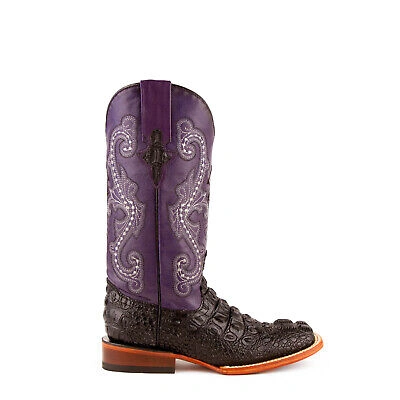 Pre-owned Ferrini Ladies Black Leather Caiman Print S-toe Rancher Cowboy Boots