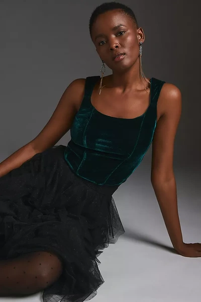 By Anthropologie Velvet Corset Top In Green | ModeSens
