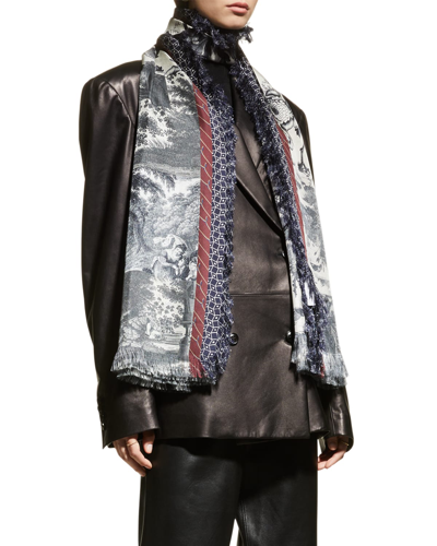 Pierre-louis Mascia Mascia Aloe Ultrawash Silk Scarf In Blue / White