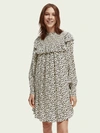 SCOTCH & SODA FRILLED LONG SLEEVED DRESS WITH SMOCKED COLLAR