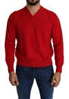 BILLIONAIRE ITALIAN COUTURE RED V-NECK WOOL SWEATSHIRT PULLOVER SWEATER