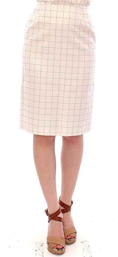 Andrea Incontri Cotton Checkered Pencil Skirt In White