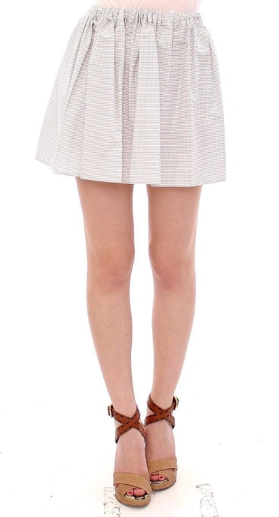 Andrea Incontri Cotton Checkered Stretch Skirt In White