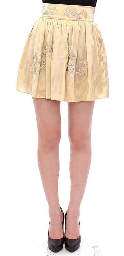 Andrea Incontri Floral Embroidery Mini Skirt In Beige