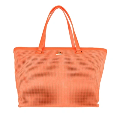 Cavalli Class Little Perforated Squares Texture Ziped Handbag In Orange