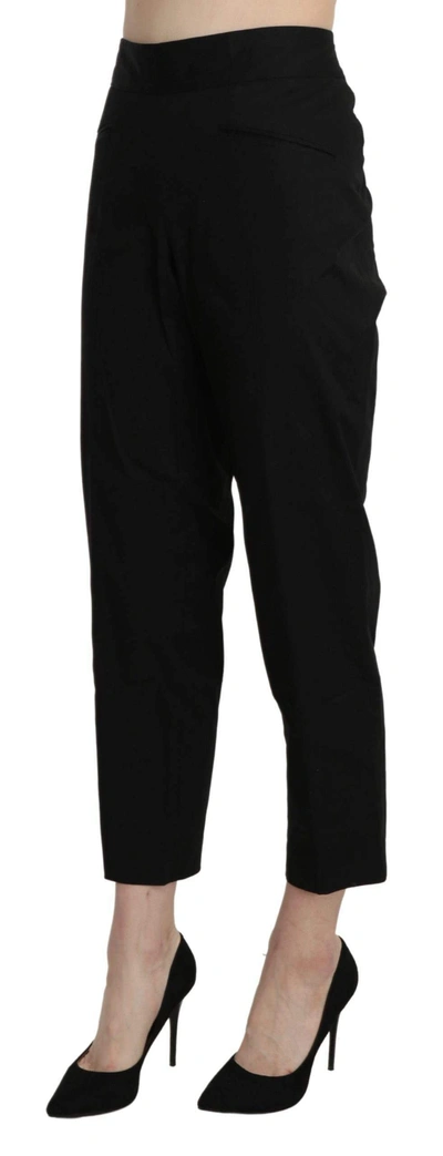 Bencivenga High Waist Straight Cropped Dress Trousers In Black