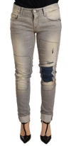 Acht Gray Cotton Slim Fit Folded Hem Women Denim Pant In Gray
