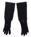 DOLCE & GABBANA BLACK LACE WOOL LAMBSKIN FUR ELBOW GLOVES