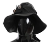 DOLCE & GABBANA BLACK LEATHER DG COIN CRYSTAL WIDE BRIM HAT