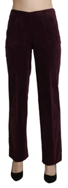Bencivenga Purple Suede High Waist Straight Trouser Pants In Purple
