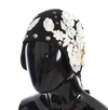 DOLCE & GABBANA BLACK WOOL WHITE FLORAL GOLD LEAF HAT