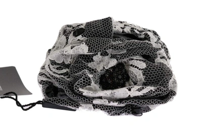 Dolce & Gabbana Black White Floral Lace Crystal Hair Claw In Black/white