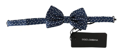 Dolce & Gabbana Blue Polka Dots Silk Adjustable Neck Butterfly Mens Bow Tie