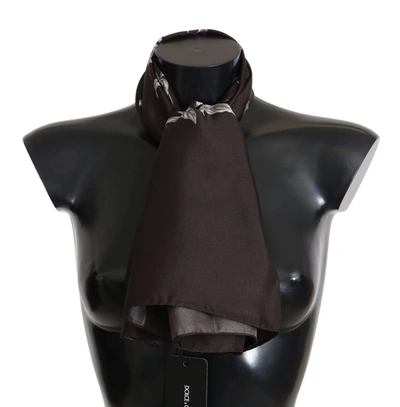 Dolce & Gabbana Brown 100% Silk Bird Print Wrap 80cm X 95cm Rrp Scarf In Black