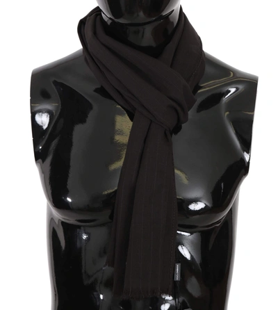 Dolce & Gabbana Brown Virgin Wool Striped Pattern Wrap Scarf