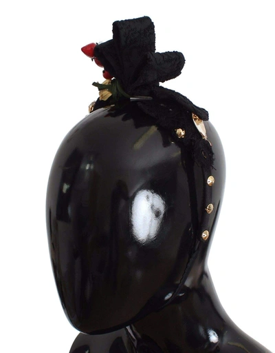 Dolce & Gabbana Diadem Headband Tiara Berry Fruit Crystal Bow Hair In Black