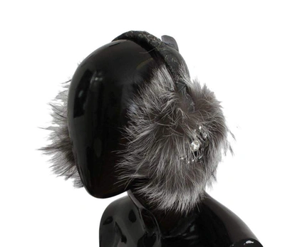 Dolce & Gabbana Grey Fox Fur Crystal Ear Muffs