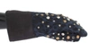 DOLCE & GABBANA GRAY WOOL SHEARLING STUDDED BLUE LEOPARD GLOVES