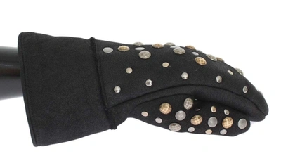 Dolce & Gabbana Grey Wool Shearling Studded Gloves