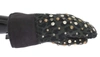 DOLCE & GABBANA GRAY WOOL SHEARLING STUDDED GREEN LEOPARD GLOVES