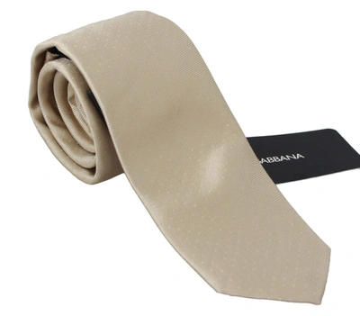 Dolce & Gabbana Solid Light Brown 100% Silk Classic Wide Necktie In Beige