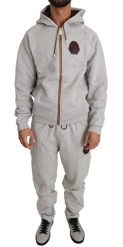 Billionaire Italian Couture Cotton Hooded Sweater Pants Tracksuit In Gray