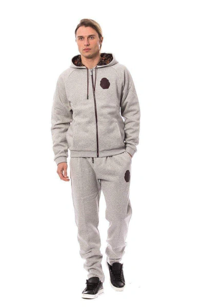 Billionaire Italian Couture Hooded Neck Full Zip Cotton Sweater And Pants In Gray