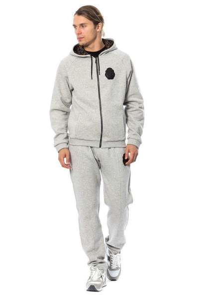 Billionaire Italian Couture Hooded Neck Full Zip Cotton Sweater And Pants In Gray