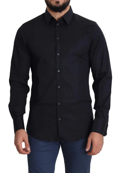 Dolce & Gabbana Black Cotton Formal Gold Dress Shirt