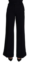 DOLCE & GABBANA BLACK CASHMERE WIDE LEG WOMEN TROUSER PANTS