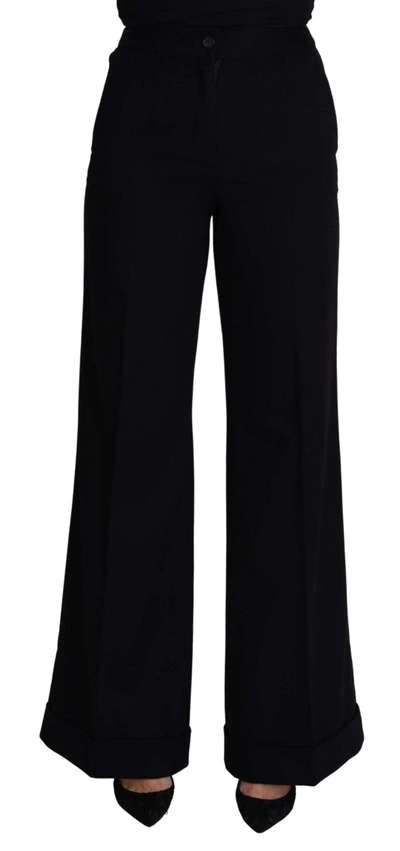 Dolce & Gabbana Black Cashmere Wide Leg Women Trouser Trousers