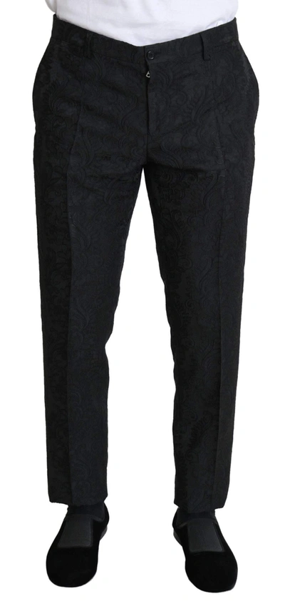 Dolce & Gabbana Black Floral Brocade Slim Trouser Pants