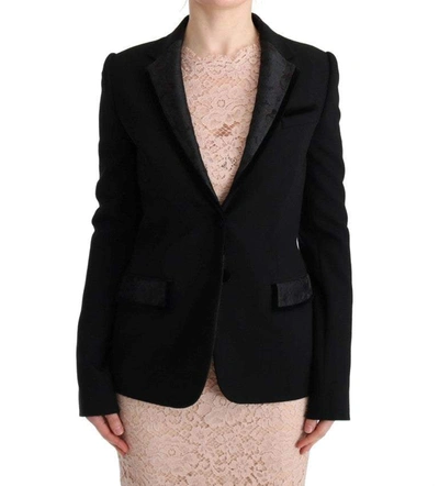 Dolce & Gabbana Black Floral Jacquard Slim Blazer