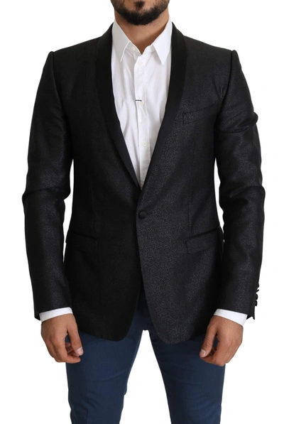 Dolce & Gabbana Black Jacquard Single Breasted Gold Blazer