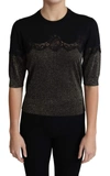 DOLCE & GABBANA BLACK SHINY LUREX LACE INSERT PULLOVER TOP