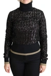 DOLCE & GABBANA BLACK SEQUINED KNITTED TURTLE NECK SWEATER