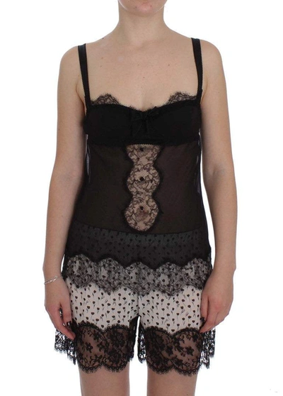 Dolce & Gabbana Black Silk Floral Lace Lingerie Top