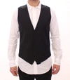 DOLCE & GABBANA BLACK STRIPED WOOL SINGLE BREASTED VEST