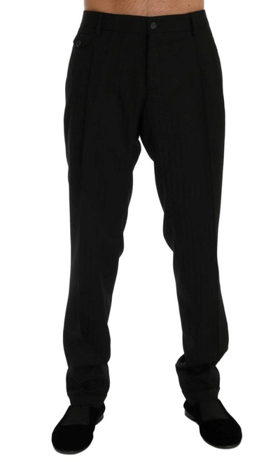 Dolce & Gabbana Black Striped Wool Stretch Pants