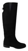 DOLCE & GABBANA BLACK SUEDE KNEE HIGH FLAT BOOTS SHOES