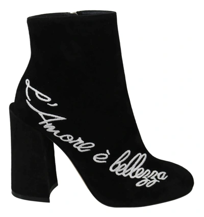 Dolce & Gabbana Black Suede L'amore E'bellezza Boots Shoes