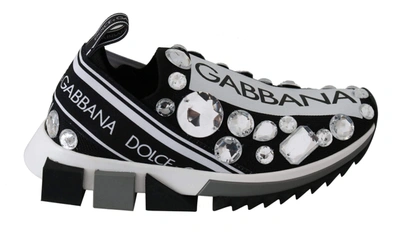 Dolce & Gabbana Black White Crystal Women's Sneakers Shoes