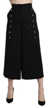Dolce & Gabbana Black Wide Wool Leg Cropped Trouser Pant In Black